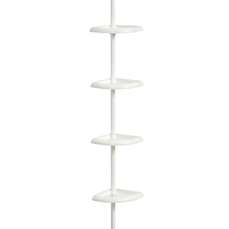White Shower Caddy with 4 Shelves, Zenna Home Adjustable Tension Pole