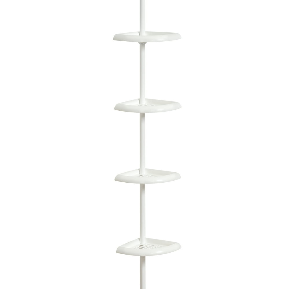 Zenna Home Adjustable Tension Pole Shower Caddy with 4 Shelves, White
