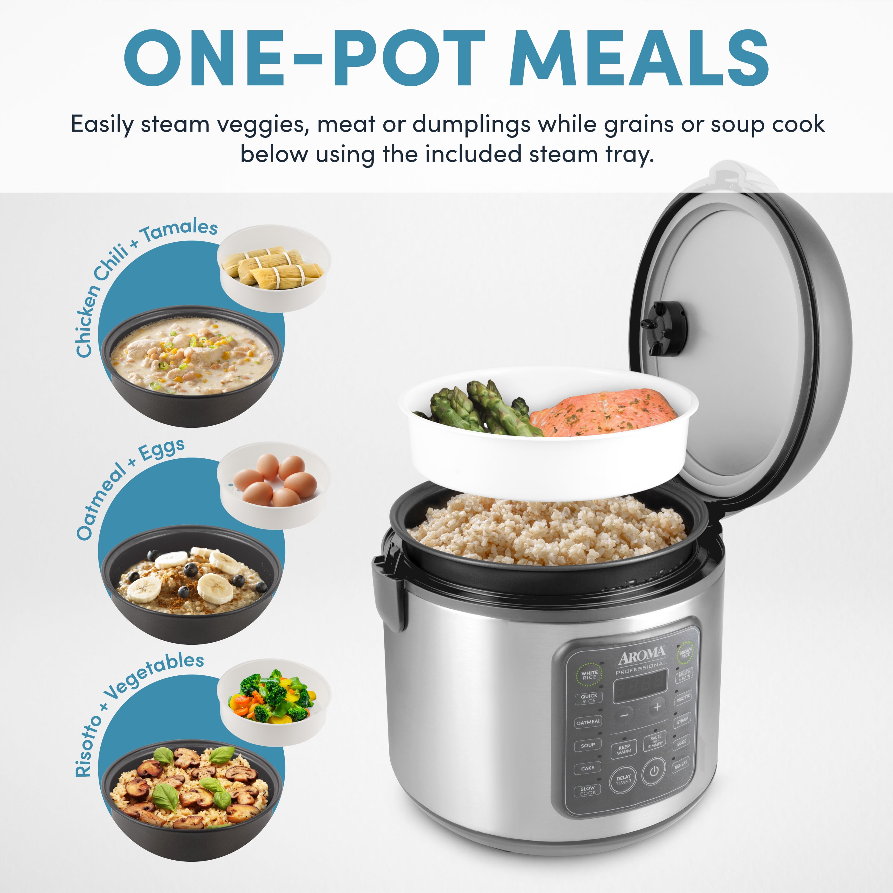 Aroma® Professional 20-Cup (Cooked) / 5Qt. Digital Rice & Grain Multicooker, New, ARC-5200SG