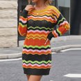 thumbnail image 2 of Vynhevius Womens Colorful Striped Sweater Dress Crew Neck Long Sleeve Casual Mini, 2 of 5