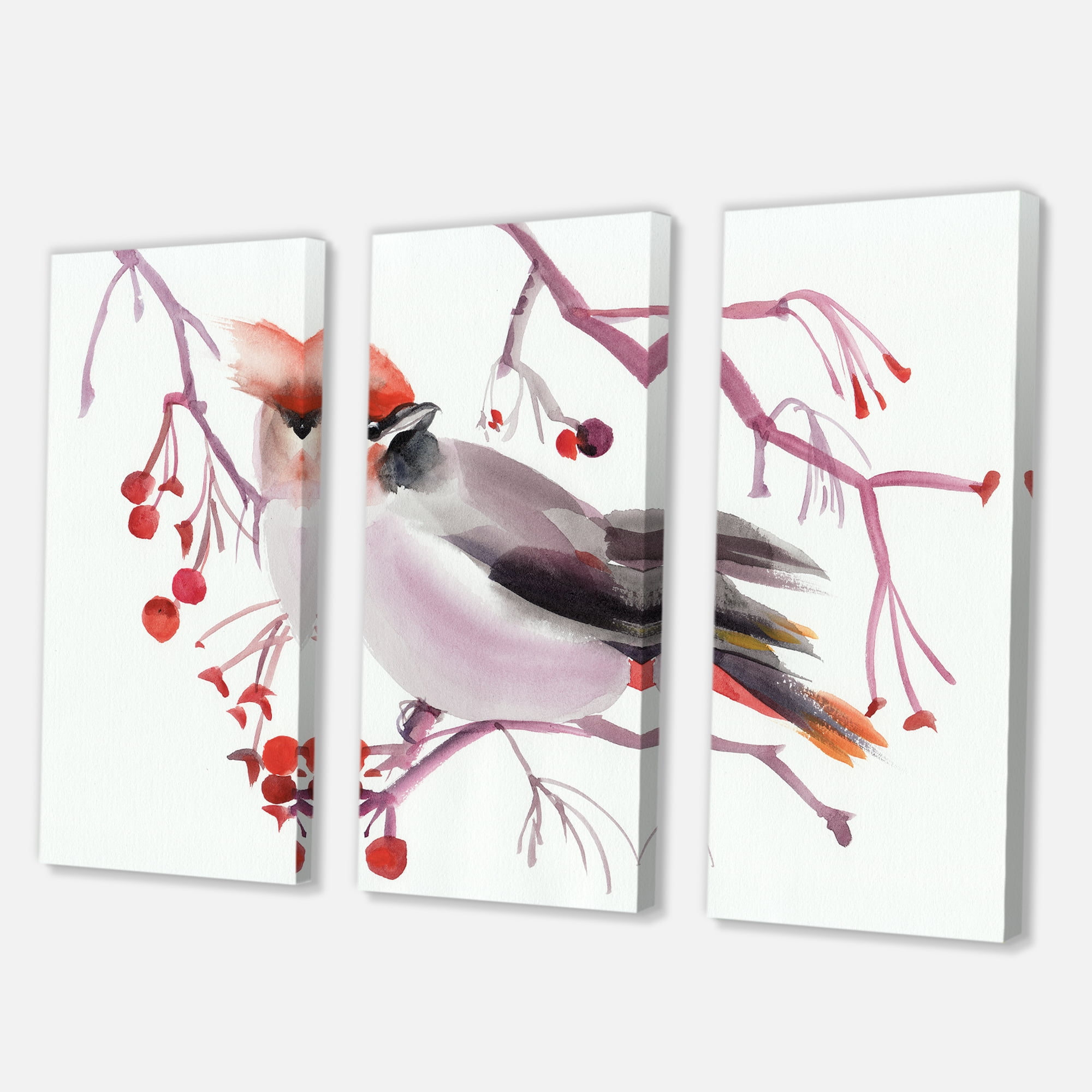 Designart ' Waxwing Bird Sitting On A Branch ' Traditional Canvas Wall Art Print