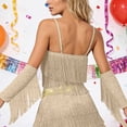 thumbnail image 3 of AWZXDE Women's Fashion Solid Color Sequin Latin Dance Top with Fringe Strapless Performance Clothing for Party Gold,M, 3 of 4