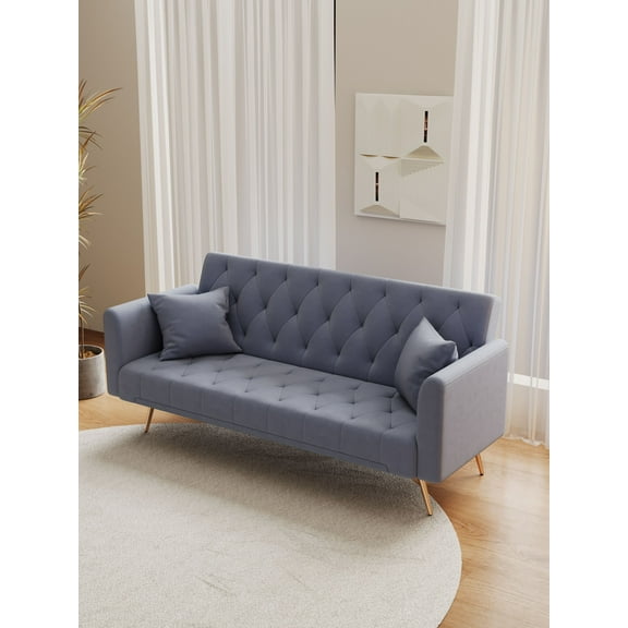 71" Convertible Love Seat Sofa Bed - American Retro Velvet 3-Position Adjustable Back, Fold-Down Sleeper for Small Spaces, Living Room, Bedroom & Office (Gray)