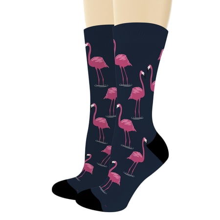 ThisWear Fun Crew Socks Lucky Flamingo Socks Humorous Gifts Crazy Bird Socks 1-Pair Novelty Crew Socks