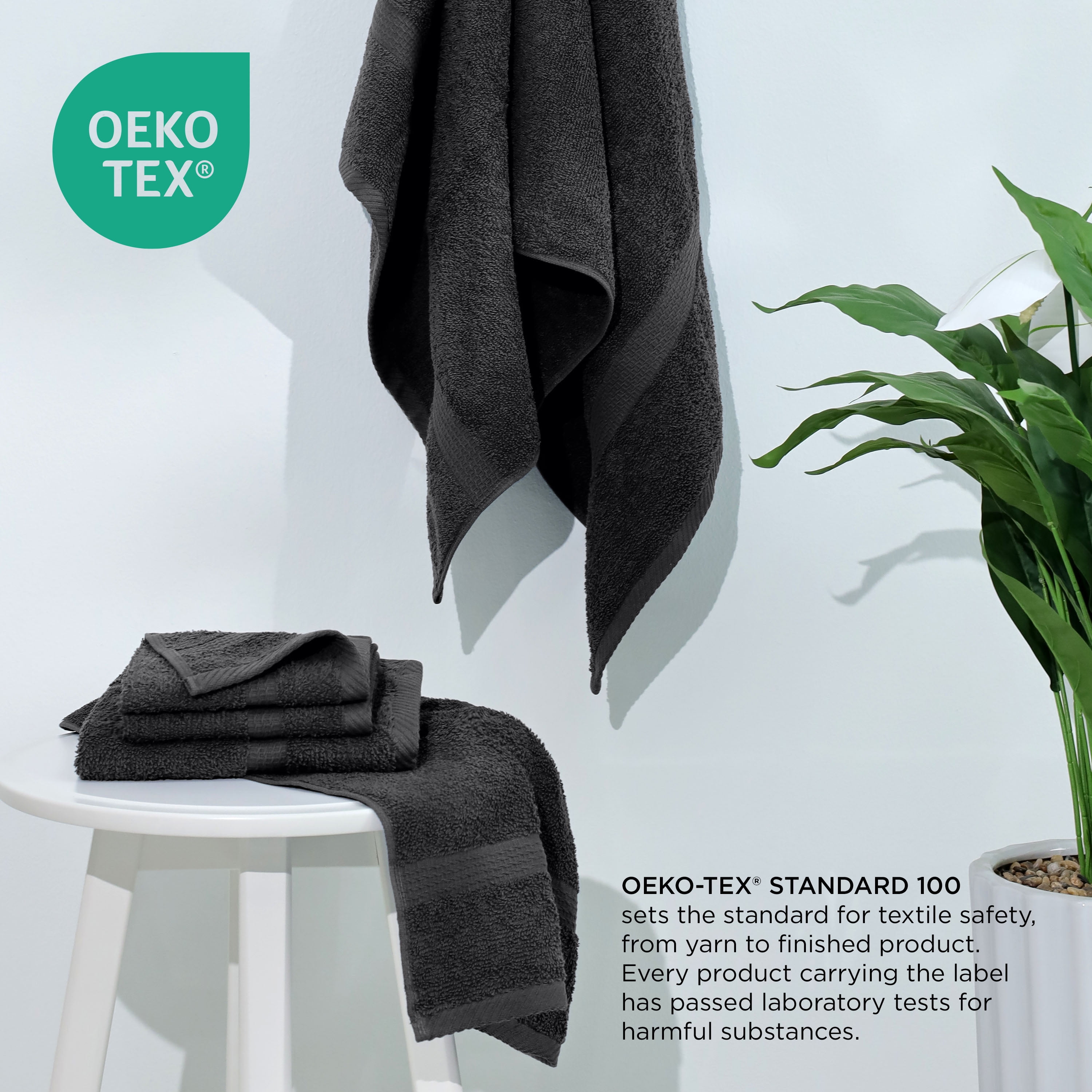 Utica 6-Piece Towel Set | 100% Cotton Soft & Absorbent Everyday Towels | Black