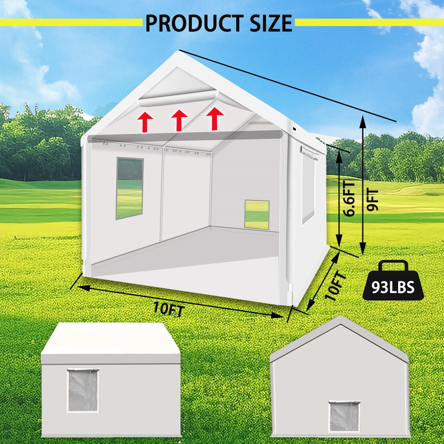 Rainproof Portable Paint Booth 10X10X9FT Spray Booth with 4pcs Mesh Windows & Floor for Painting Auto Parts, Furnitures and Other Items (White)