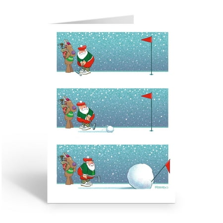 Snowball Putting Christmas Card - Funny Golfing 18 Cards & Envelopes