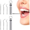 thumbnail image 1 of 2PCS Stainless Steel Toothpicks Reusable Cleaning Tooth Hook Metal Toothpicks with Holder with Keychain Box for Outdoor Picnic Camping Traveling, 1 of 5