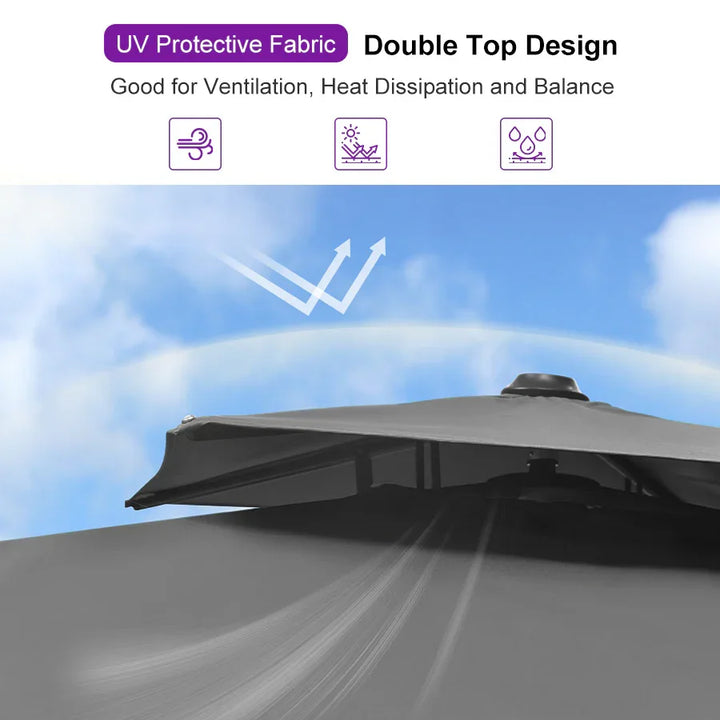 PURPLE LEAF Cantilever Patio Umbrella With Base 10' x 13' Rectangle Double Top Outdoor Heavy Duty Aluminum, Grey, for Patio, Deck, Garden, Pool