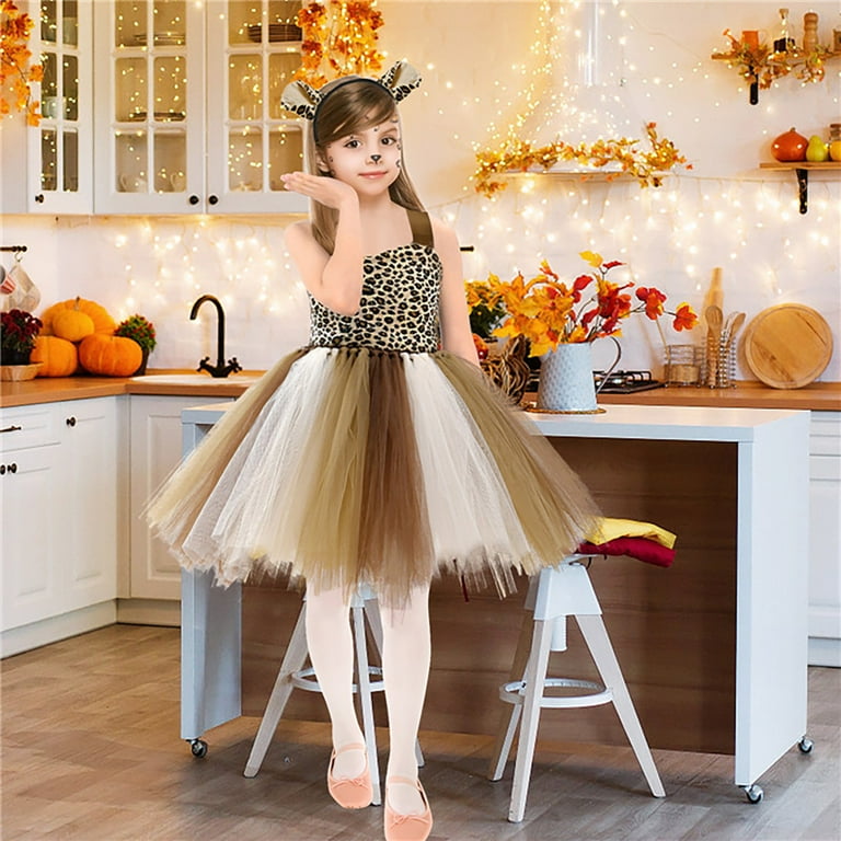 LIJCC Halloween Dress for Girls Leopard Print Dress Up Tulle Tutu
