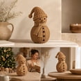 thumbnail image 2 of Rattan Woven Snowman Figurine Christmas indoor decorations with Santa Hat and Burlap Scarf, Christmas Snowman Ornament, Farmhouse Tabletop Ornament., 2 of 5