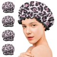 thumbnail image 7 of Shower Caps,Pink and Black Of Leopard Print Waterproof Shower Cap for Women 4 Pieces,Double Reusable Hair Cover for Shower PEVA Elastic Stretch Hem, 7 of 7