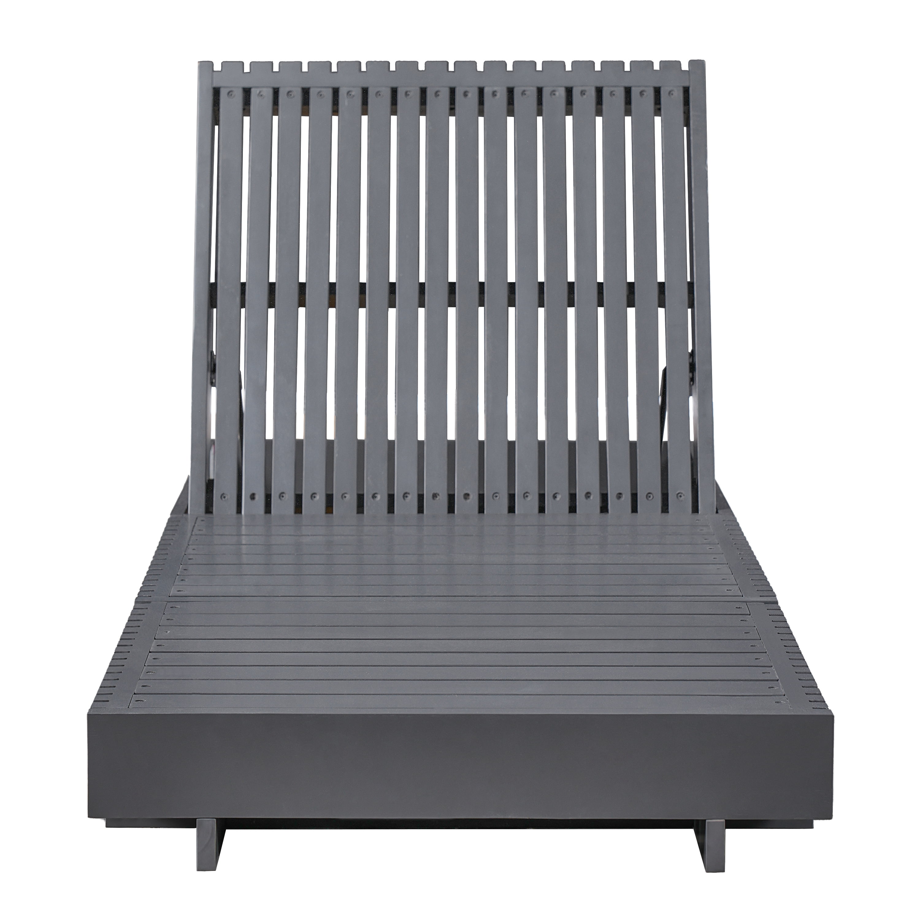 Chaise Lounge, Outdoor Dark Gray Acacia Solid Wood Adjustable Lounge for Patio Deck Garden, Dark Gray