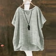 thumbnail image 2 of Baberdicy Women's Linen Tops Short Sleeve Solid Color Crew Neck Loose Fit Casual Summer Blouses, Grey Xl, 2 of 7