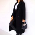 thumbnail image 5 of PMVFHDE Trench Coat Women Solid Color Elegant Autumn Winter Minimalist Double- Long Sleeve Notch Lapel Long Coat Black,S, 5 of 7