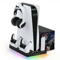 thumbnail image 2 of Cooling Stand for Playstation 5 Console Disc/Digital Edition, Cooling Station w/Controller Charger, 16 Games&Media Remote Holders, RGB Led Lights,Vertical Gaming Base for PS5 Accessories Black, 2 of 9
