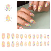 RAGUPEL 24Pcs Glue on Nails for Women,White Clouds and Stars Medium Almond Press on Nails,Glossy Design Fake Nails,Stick on Nails for Daily Life,Dating and Gatherings,Style1