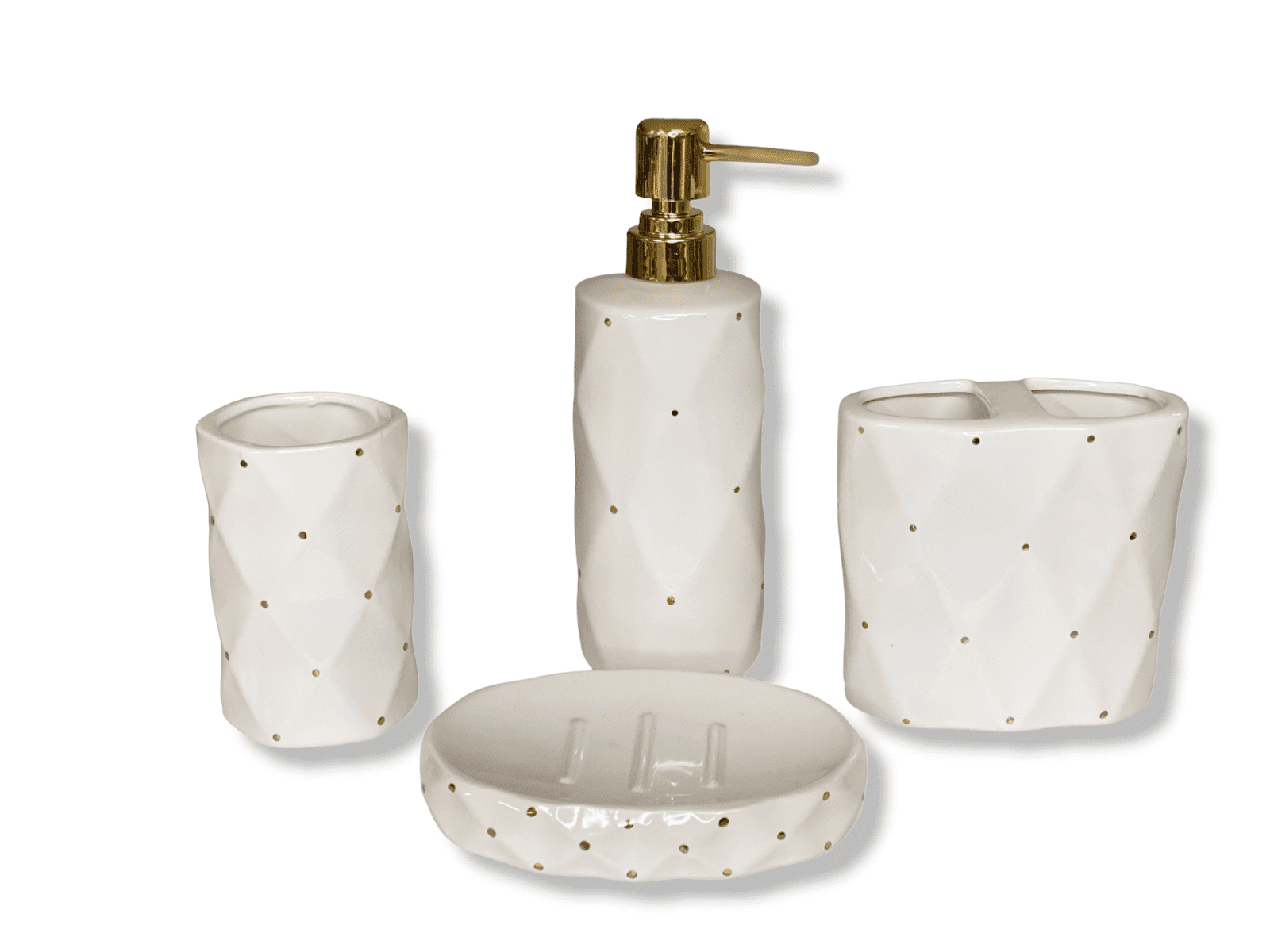 4Piece Ceramic Bathroom Accessory Set Geometric with Gold Dots