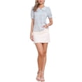 thumbnail image 2 of INSPIRAR CHIC Blusa de manga corta con volantes y cuello Peter Pan de flores para mujer L Azul claro, 2 of 6