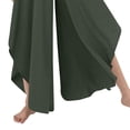 thumbnail image 3 of Wide Leg Pleated Pants Plain Color Casual Fitted Asymmetrical Hem Long Pleated Pants for Women Lady OD Green XL, 3 of 5