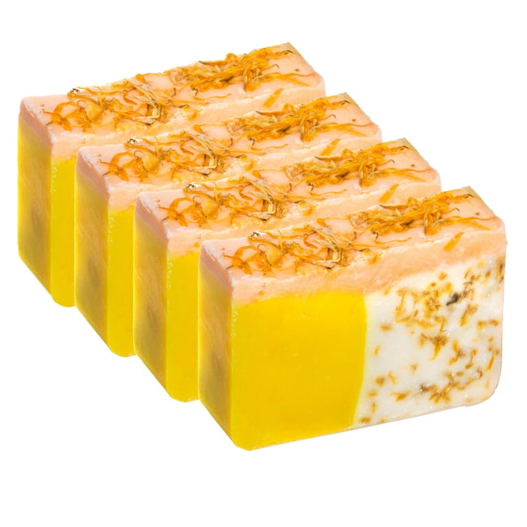 Orange Soap with Calendula Oil (4oz) - Handmade Soap Bar with Orange, Yuzu and Calendula Essential Oils, Flower Petals - Organic and All-Natural – B