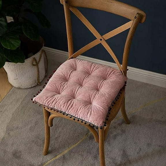 Namzi Velvet Soft Square Chair Pad with Ties Cute Gradient Indoor Dining Chairs Cushion (Pink, 16" x 16")