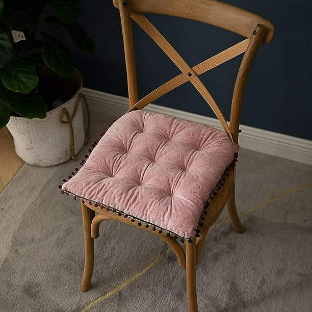 Nvzi Velvet Soft Square Chair Pad with Ties Cute Gradient Indoor Dining Chairs Cushion (Pink, 16 x 16)