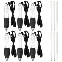 6 Pcs Uxcell Big Fat Pens, Clear Heavy Weighted Ballpoint Pen Retractable Wide Grip Thick Pen with Strap for Hand Tremors Elderly Handicap(6 Black Refills)