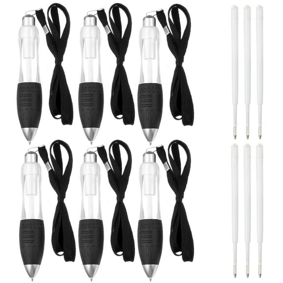 6 Pcs Uxcell Big Fat Pens, Clear Heavy Weighted Ballpoint Pen Retractable Wide Grip Thick Pen with Strap for Hand Tremors Elderly Handicap(6 Black Refills)
