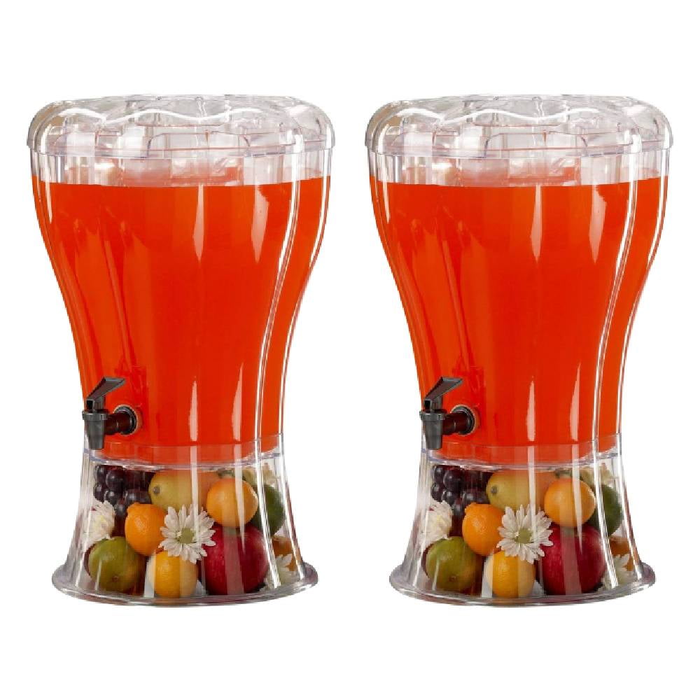 Buddeez Beverage Dispenser with Removable Ice Cone 3.5 Gallon Clear, 2Pack