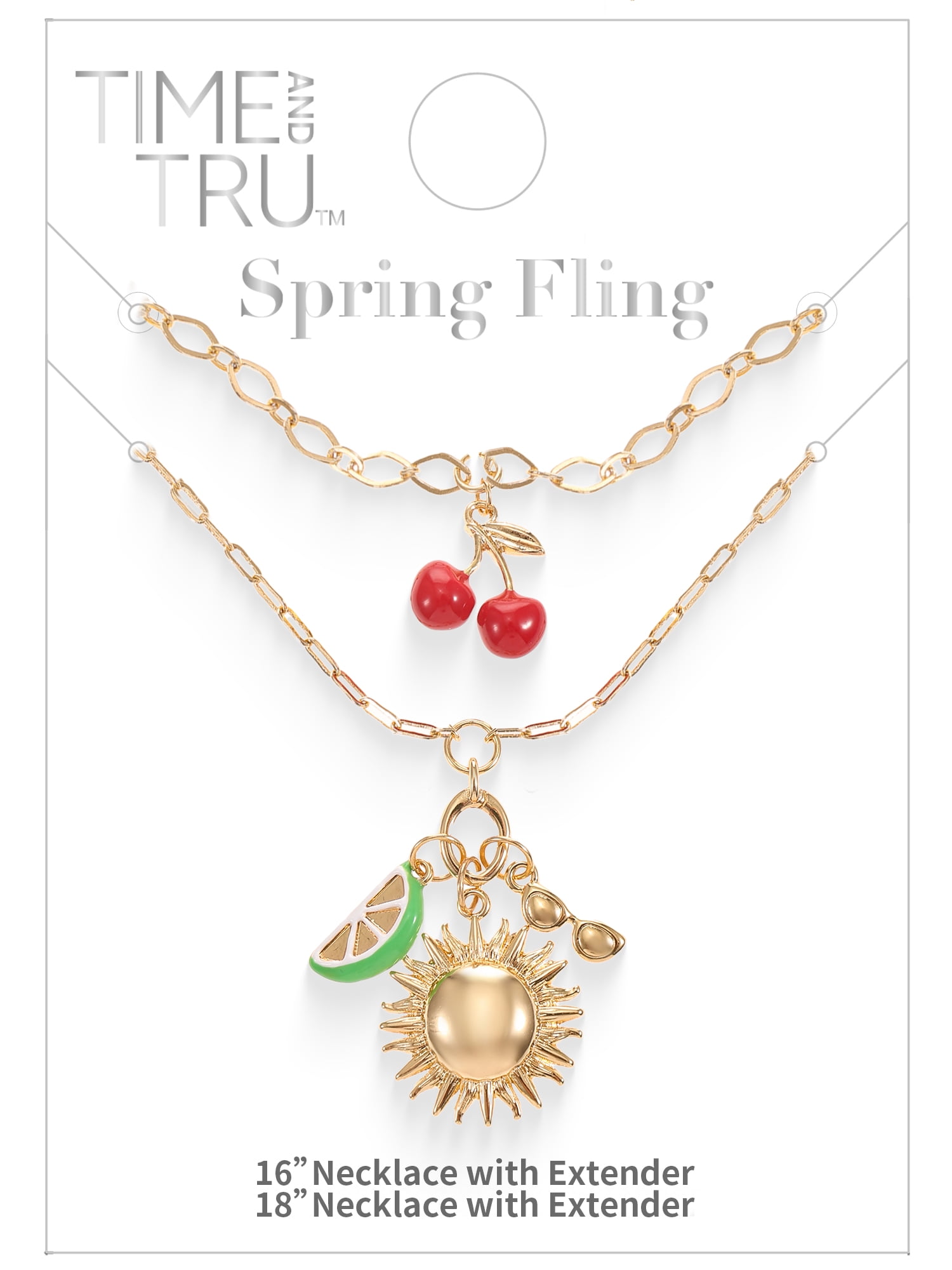 Time and Tru Cherry Charm Layered Necklace Set Goldtone