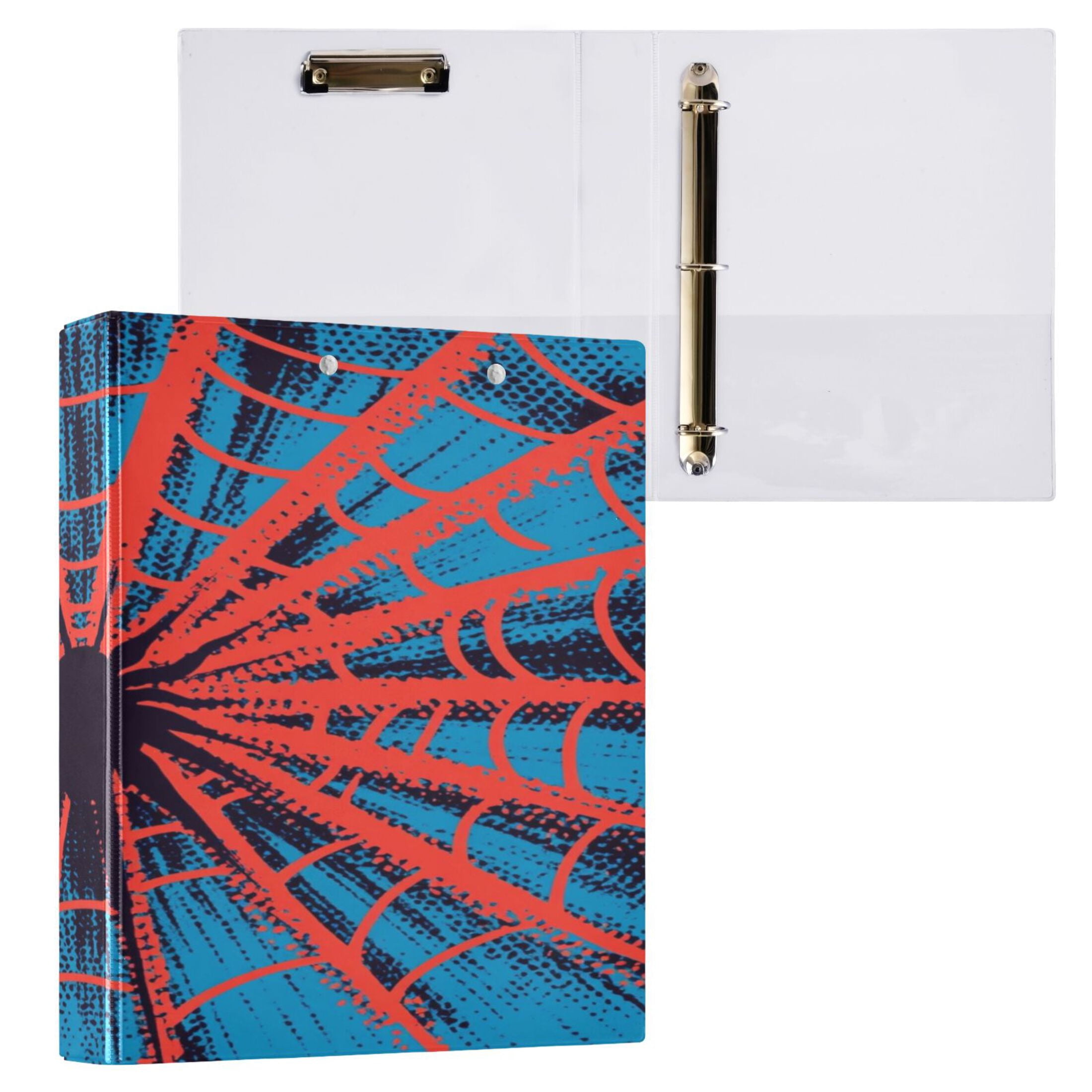 WOBOGO Red Spiderweb File Folders Extra Large Capacity to Hold 200 Sheets of Documents Hard Shell Ring Binder for School Home Office