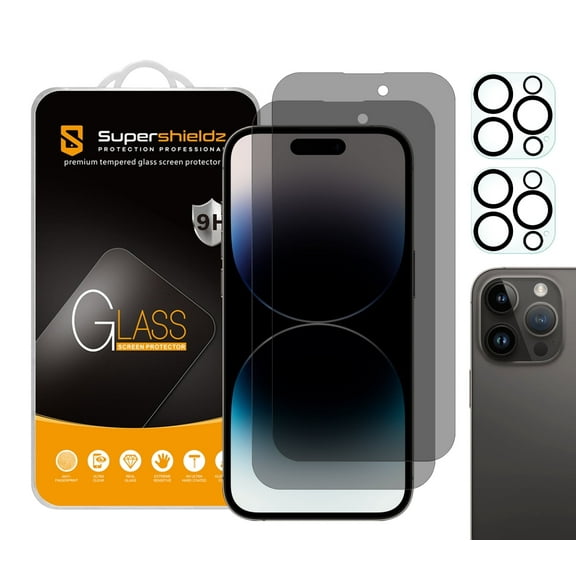 (2 Pack) Supershieldz (Privacy) Anti Spy Screen Protector Designed for iPhone 14 Pro (6.1 inch)  Camera Lens Tempered Glass Screen Protector, Anti Scratch, Bubble Free