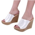 thumbnail image 4 of HomeDM Wedges Sandals for Women Platform Heels Mules Slip On Peep Toe Dressy Summer PU Leather Sandals, Beige Size 8, 4 of 5