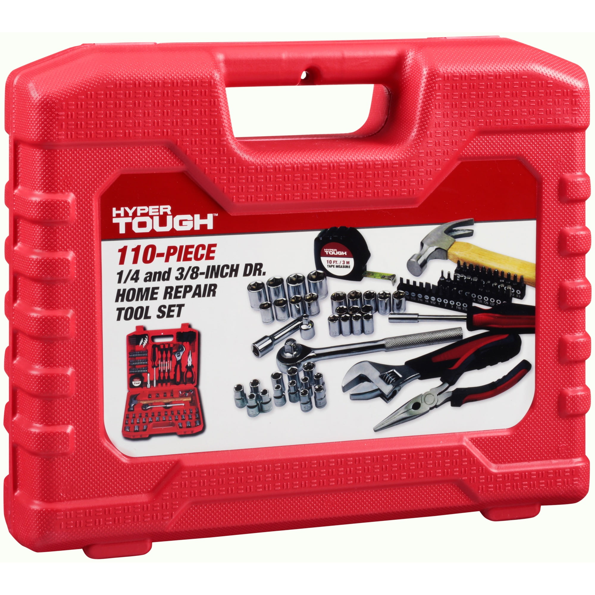 Hyper Tough 110-Piece 1/4" and 3/8" Drive Home Repair Tool Set with Case