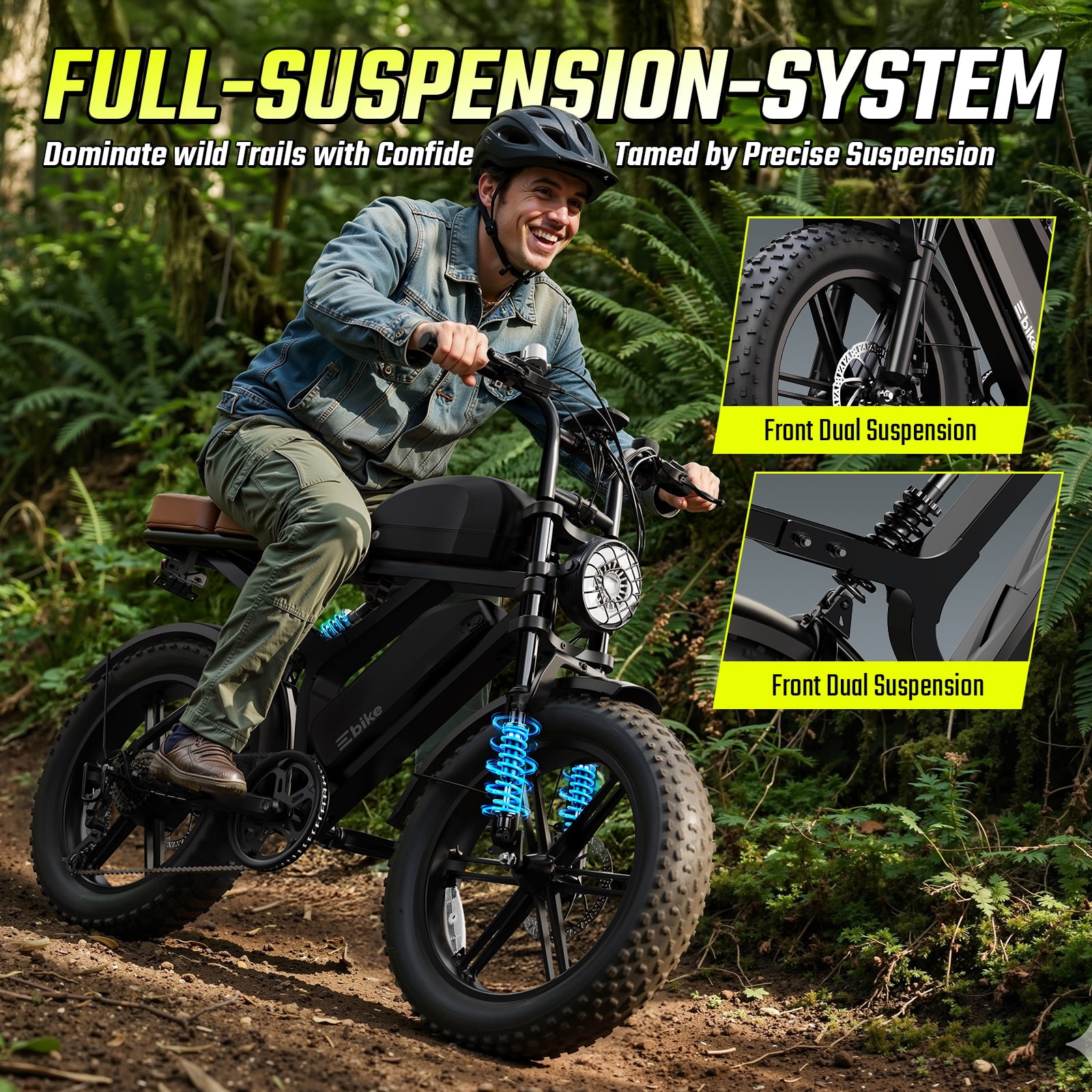 SISIGAD Electric Mountain Bike for Adults, 20"x4.0 Fat Tire, Peak 1500W Motor 48V 30Ah Dual Battery UL2849