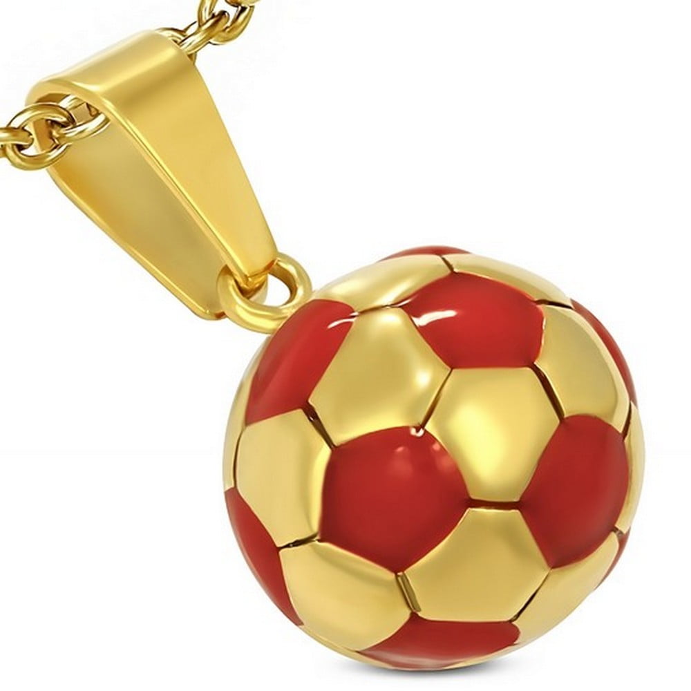 Stainless Steel Yellow GoldTone Soccer Ball Football Charm Pendant Necklace with Chain