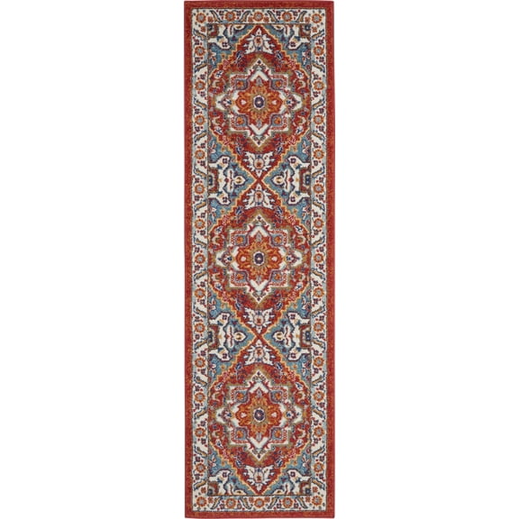 2â€™ x 8â€™ Red and Ivory Medallion Runner Rug