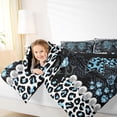 thumbnail image 3 of Erosebridal Leopard Print Bow Pearl Twin Bedding Sets for Girls, Blue Glitter Print Ribbon Bedding Comforter Set, Black Reversible, 7 Pieces, 3 of 6