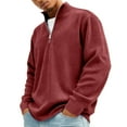 thumbnail image 2 of Nokdvo Men Quarter Zip Pullover Sherpa Corduroy Sweatshirts Stand Colla Long Sleeve Pullover Tops Ribbed Loose Casual Sweater,Wine 2XL, 2 of 6