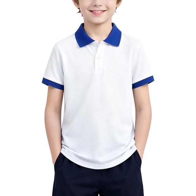 Odeerbi Camisas de Golf de Algodón de Niños Color Bloque de Cuello de Manga Corta Uniforme de La Escuela Camisas de Tenis