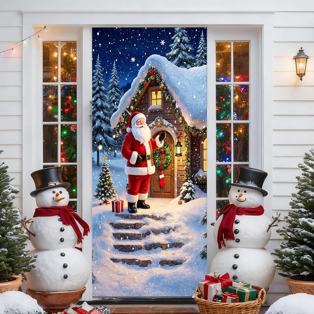 35 X 72 Inch Christmas Door Cover Christmas Door Curtain Christmas Day Door And Wall Decoration Festival Party Decoration