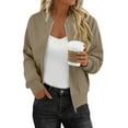 thumbnail image 2 of Women’s Casual Zip Up Bomber Jacket Long Sleeve Stand Collar Lightweight Sweatshirt Coat with Pockets Solid Color Fall Outerwear Top for Everyday Wear, 2 of 9