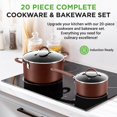 thumbnail image 2 of NutriChef 20-Pc. Nonstick Kitchen PTFE/PFOA/PFOS-Free Heat Resistant Silicone Handles Cookware Bakeware Set w/Saucepan, Frying Pans, Cooking, Oven Pot, Lids, Utensil, Brown-NCCW20SBR, Brown, 2 of 5