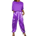 thumbnail image 2 of GZWYHT Sets for Women Lounge Sets for Women Womens 2 Piece Outfits Dressy Pant Suits Casual Irregular Satin Wide Leg Pant Sets Two Piece Sets for Women Comfy Sets for Women Clothing Purple XL, 2 of 4