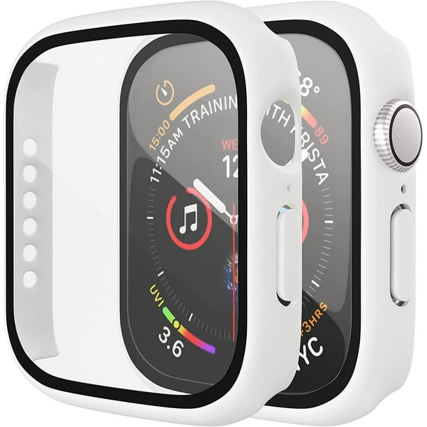 2 Pack Hard PC Case with Tempered Glass Screen Protector Compatible with Apple Watch Series 3 42mm Case, Ultra-Thin Scratch Resistant Overall Protective Cover for iWatch Men Women, White