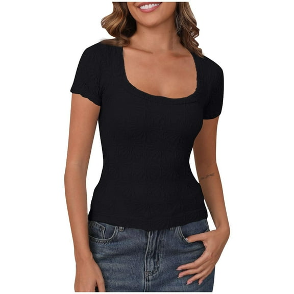 Women Summer 2025 Round Neck Short Sleeve Yoga Top Breathable Sports Shirt Casual Athletic Workout Tee for Gym Running and Fitness