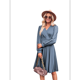 thumbnail image 3 of Vestido Corto Fruncido con Escote en V para Mujer, Color Azul, Talla L, 3 of 9