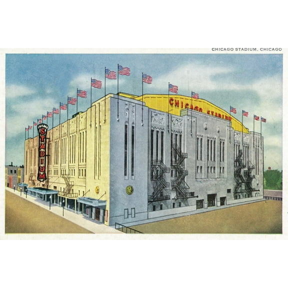 Art.com Chicago, Illinois - Chicago Stadium Exterior View Art Print by Lantern Press, 18" x 12"