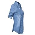 thumbnail image 3 of FINELOOK Womens Long Sleeve Denim Blouse Office lady Lapel Slim Tops, 3 of 6